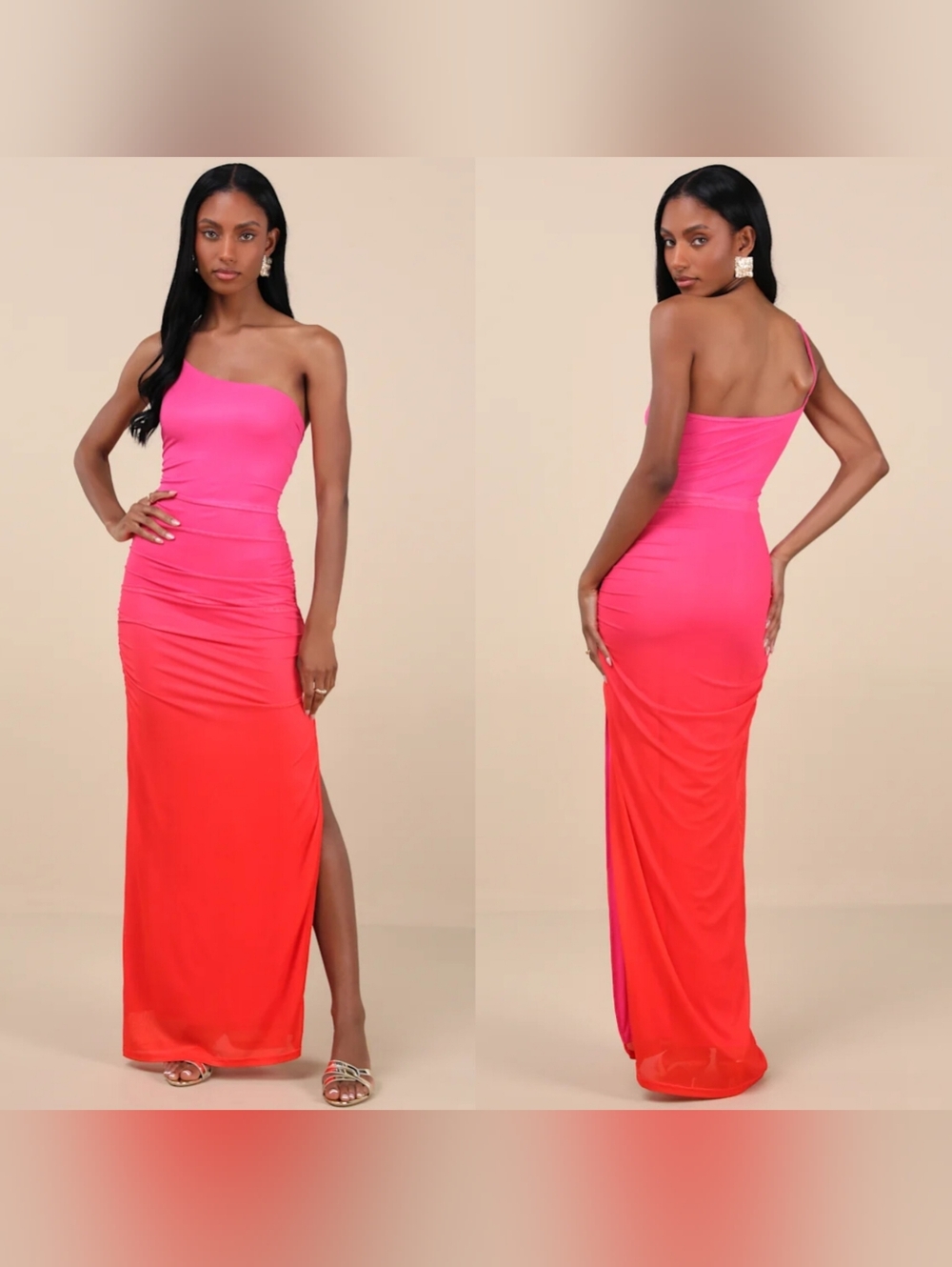 Lulus Krista Pink Ombre Mesh One-Shoulder Maxi Dress XS Wedding Party Vacation